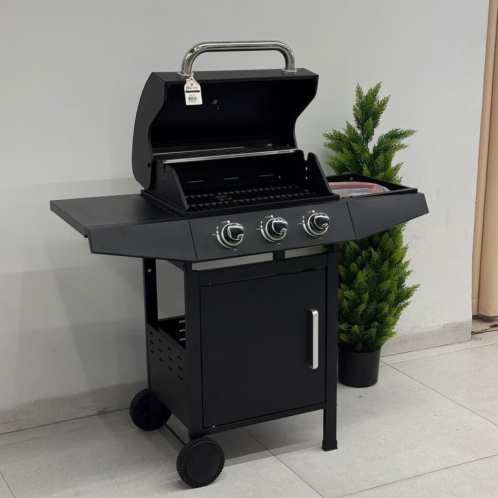 Gas BBQ Grill with Side Shelves & Storage Cabinet 3