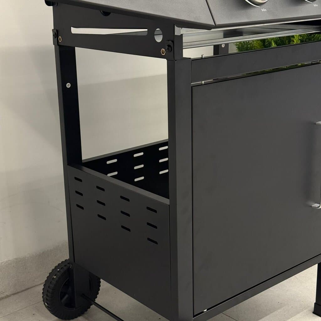 Gas BBQ Grill with Side Shelves & Storage Cabinet 7