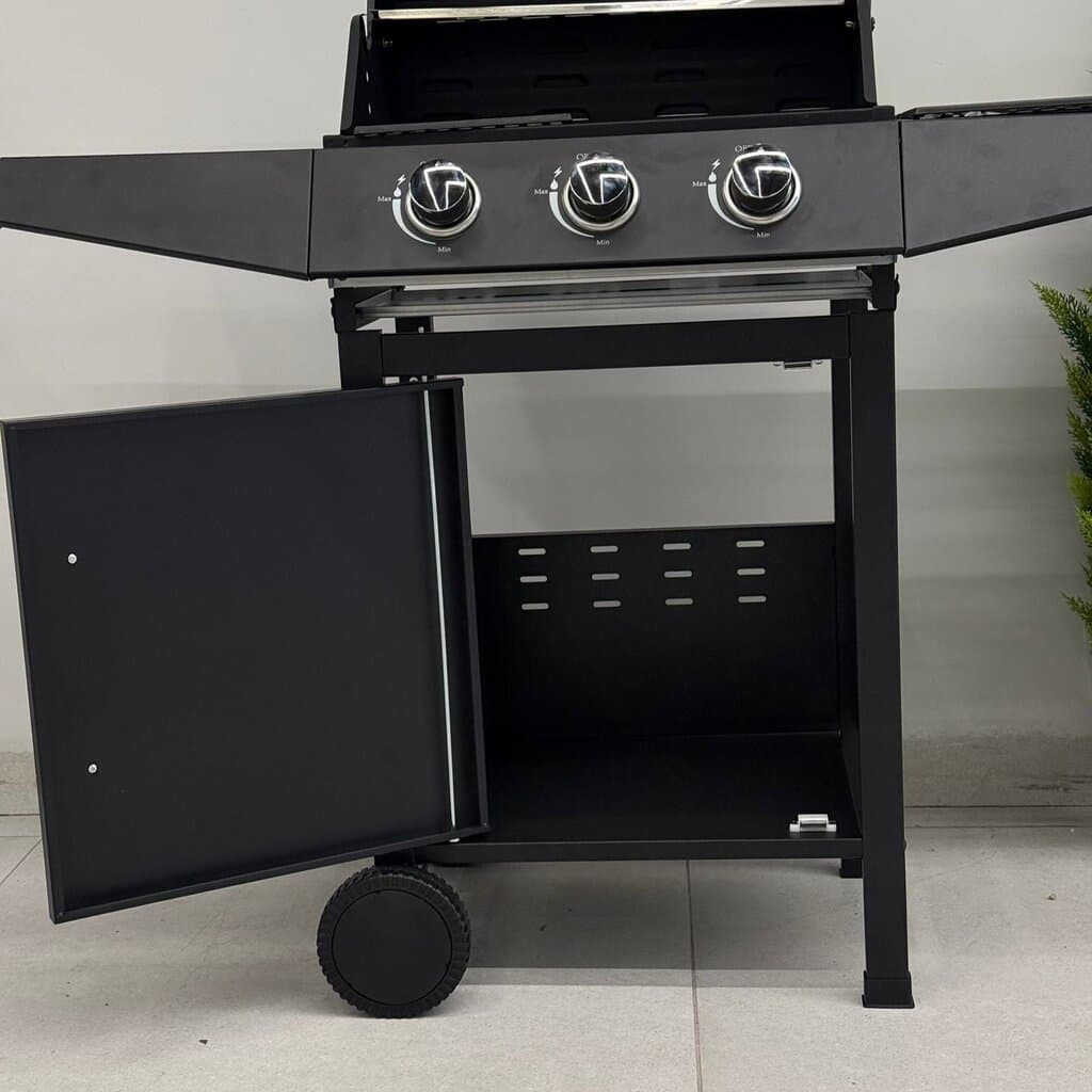 Gas BBQ Grill with Side Shelves & Storage Cabinet 8