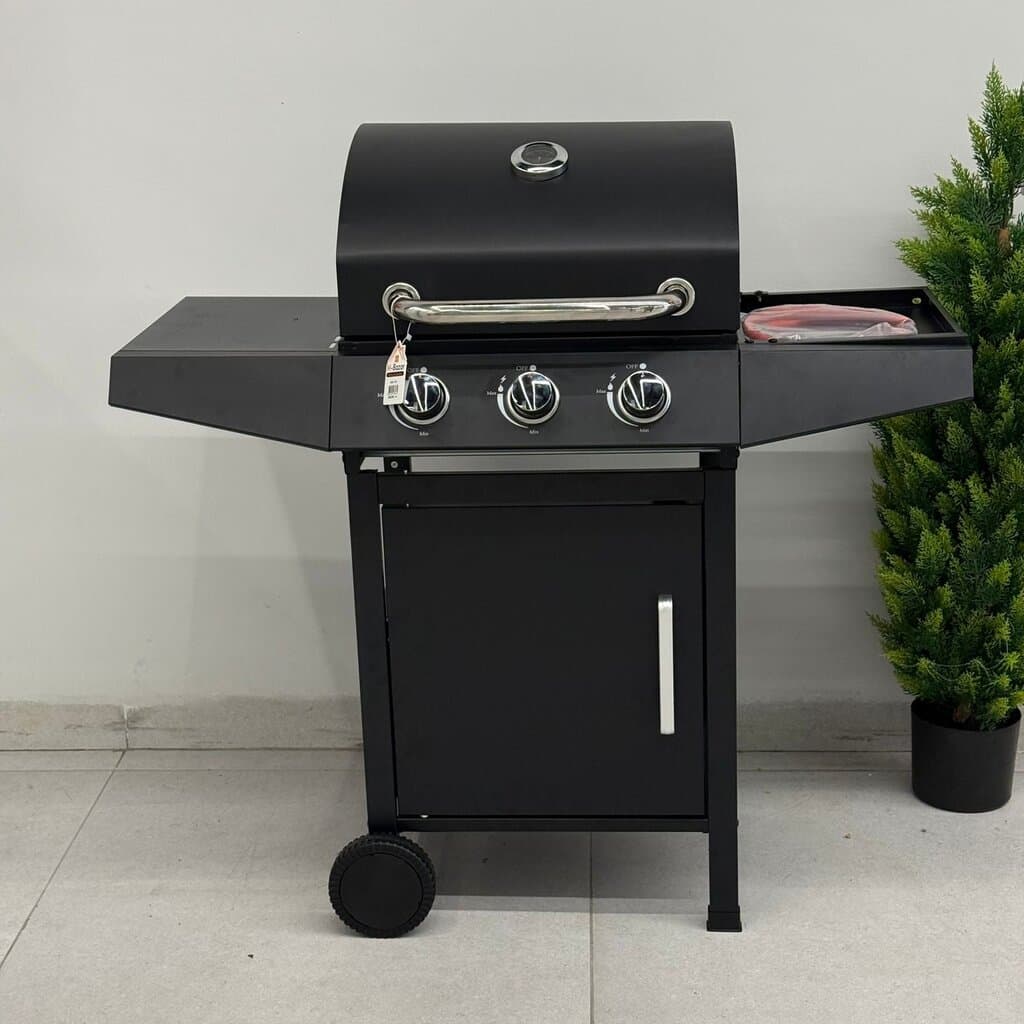 Gas BBQ Grill with Side Shelves & Storage Cabinet 10