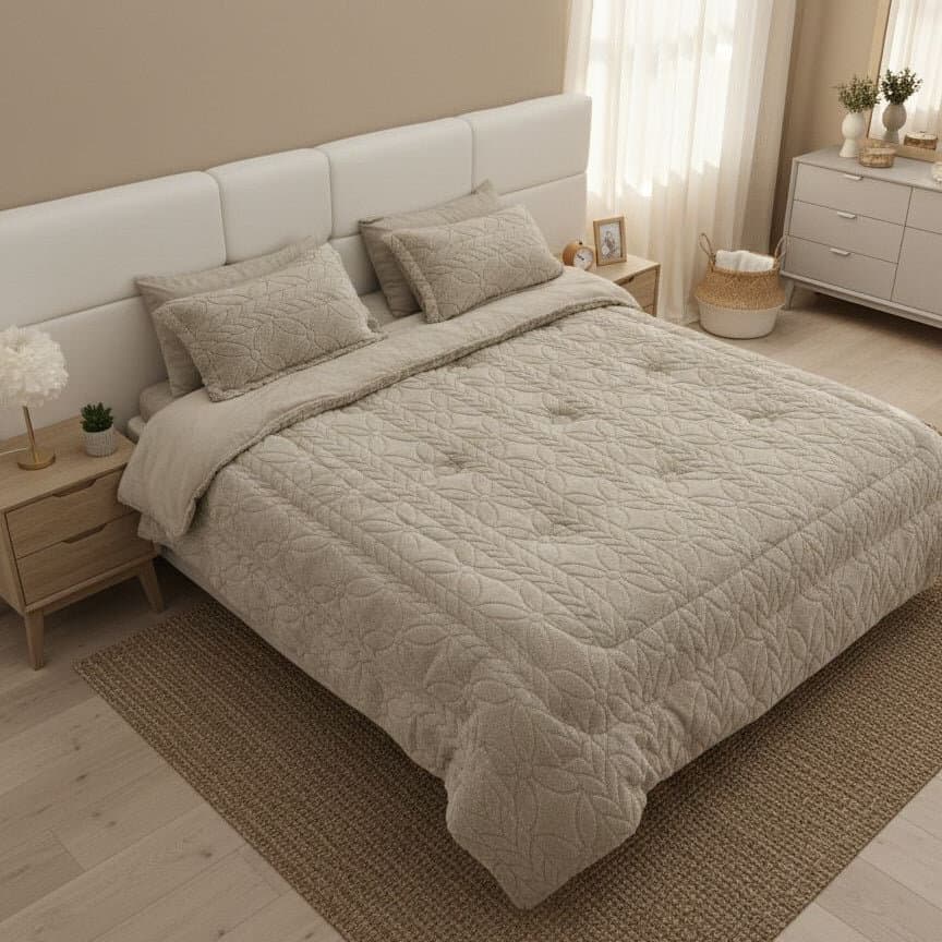 6 PCS - Elegant Beige Plush Comforter Set 1