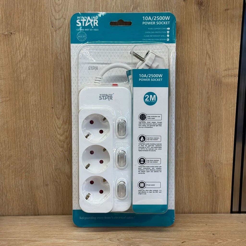 3-Gang Power Extension Socket with Individual Switches – 2M Cable 1