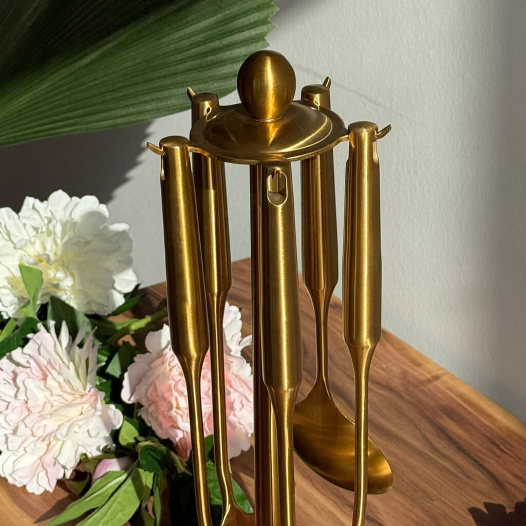 Elegant Gold Stainless Steel Cooking Utensil Set With Stand 18