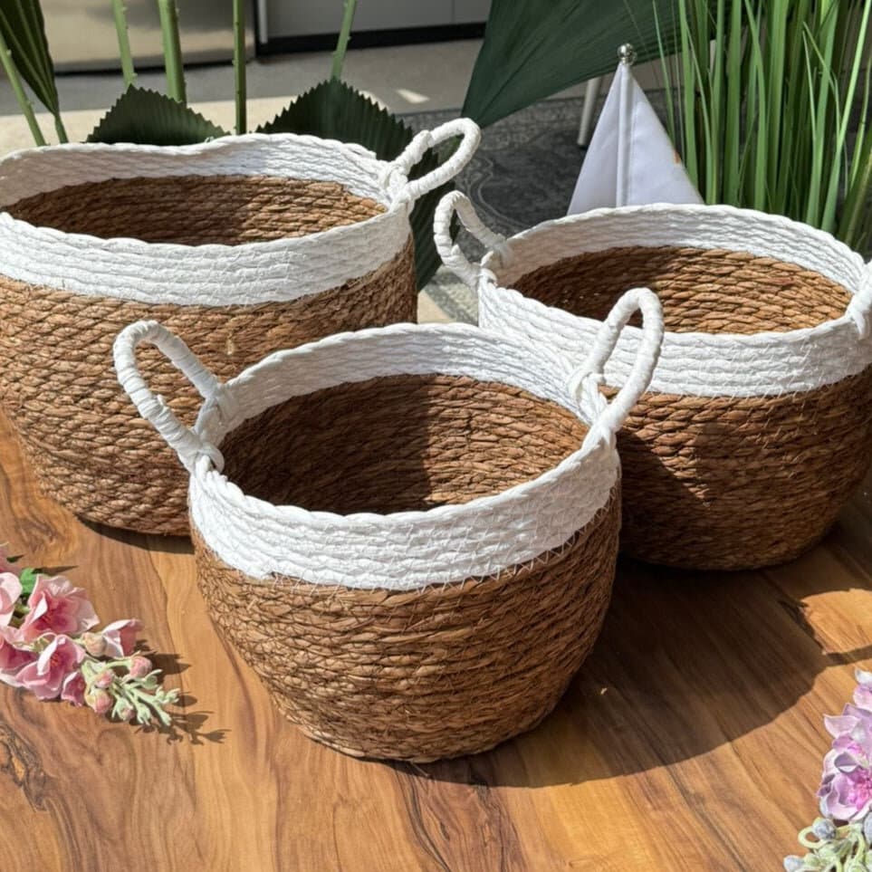 Two-Tone Seagrass Baskets with Handles - Set Of 3 3