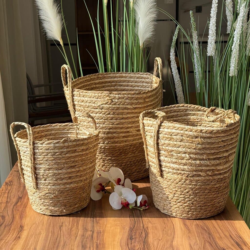 Natural Woven Storage Baskets with Handles 1
