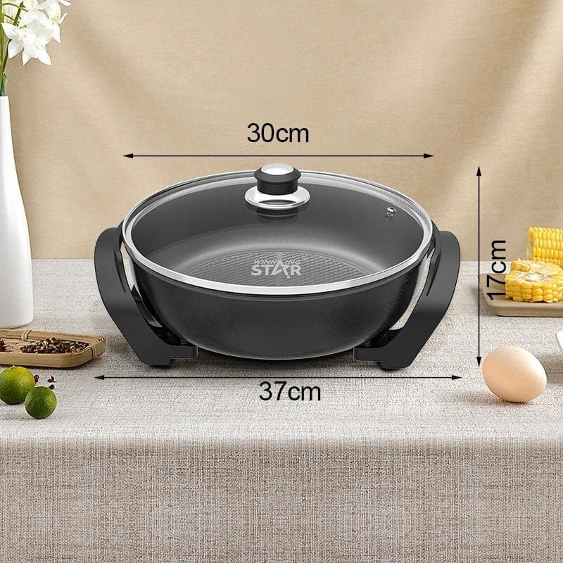 5.2L Electric Nonstick Frying Pan With Glass Lid 5