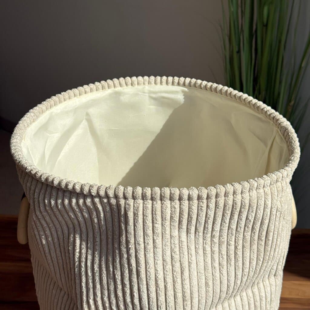 Corduroy Storage Basket with Wooden Ring Handles 5