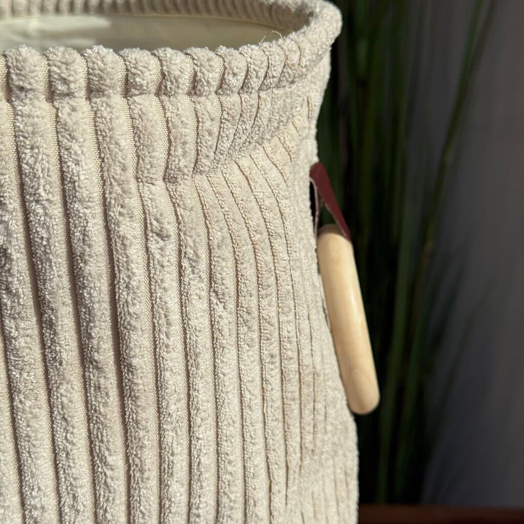 Corduroy Storage Basket with Wooden Ring Handles 6