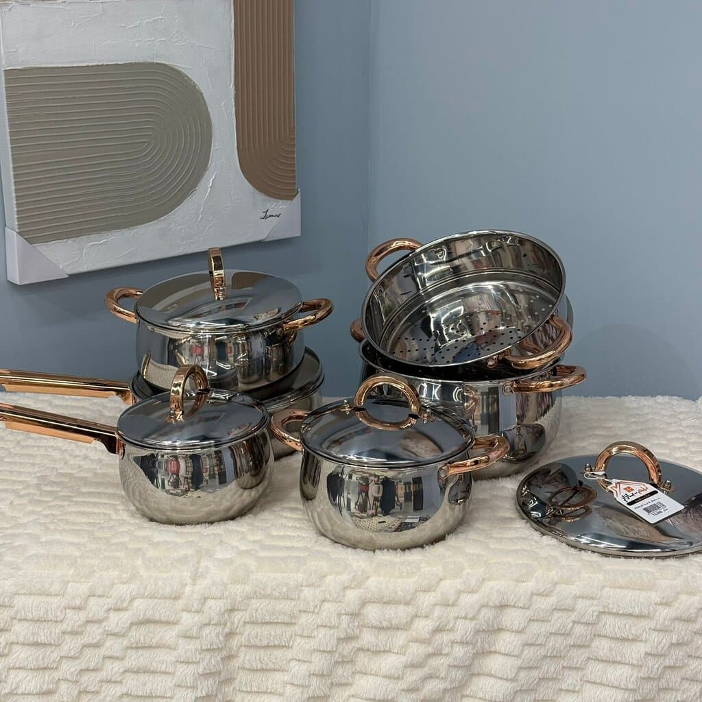 6PCS- Stainless Steel Cookware Set with Rose Gold Handle 1