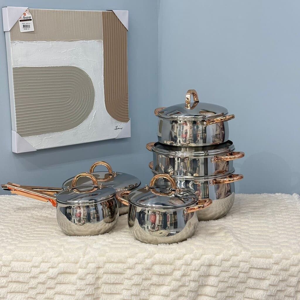 6PCS- Stainless Steel Cookware Set with Rose Gold Handle 3