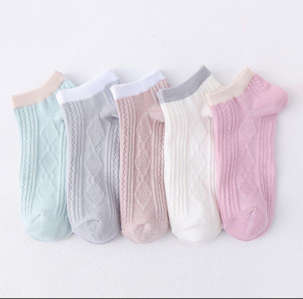 5 Pair Pastel Ankle Socks – Soft Knit Everyday Socks for Women & Girls 1
