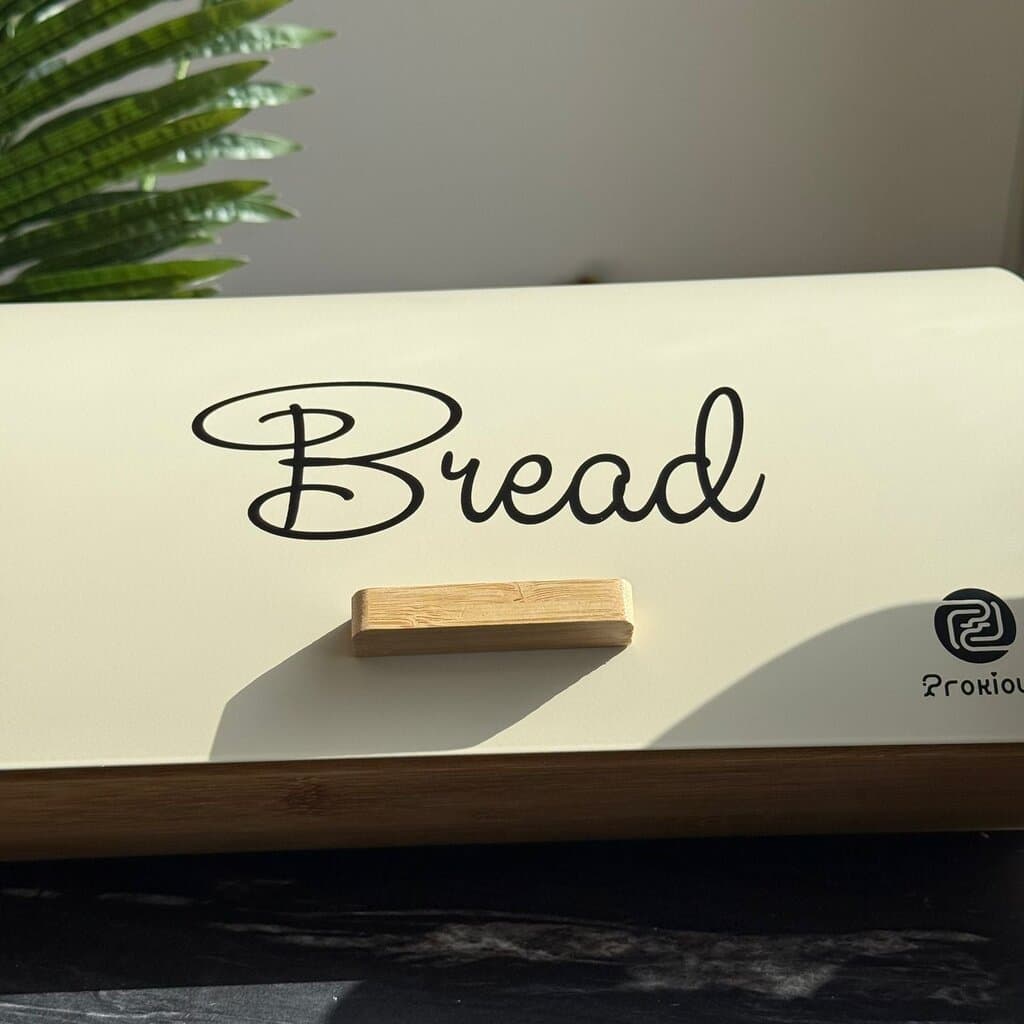 Modern Bread Bin with Storage Canister Set & Wooden Lid 8