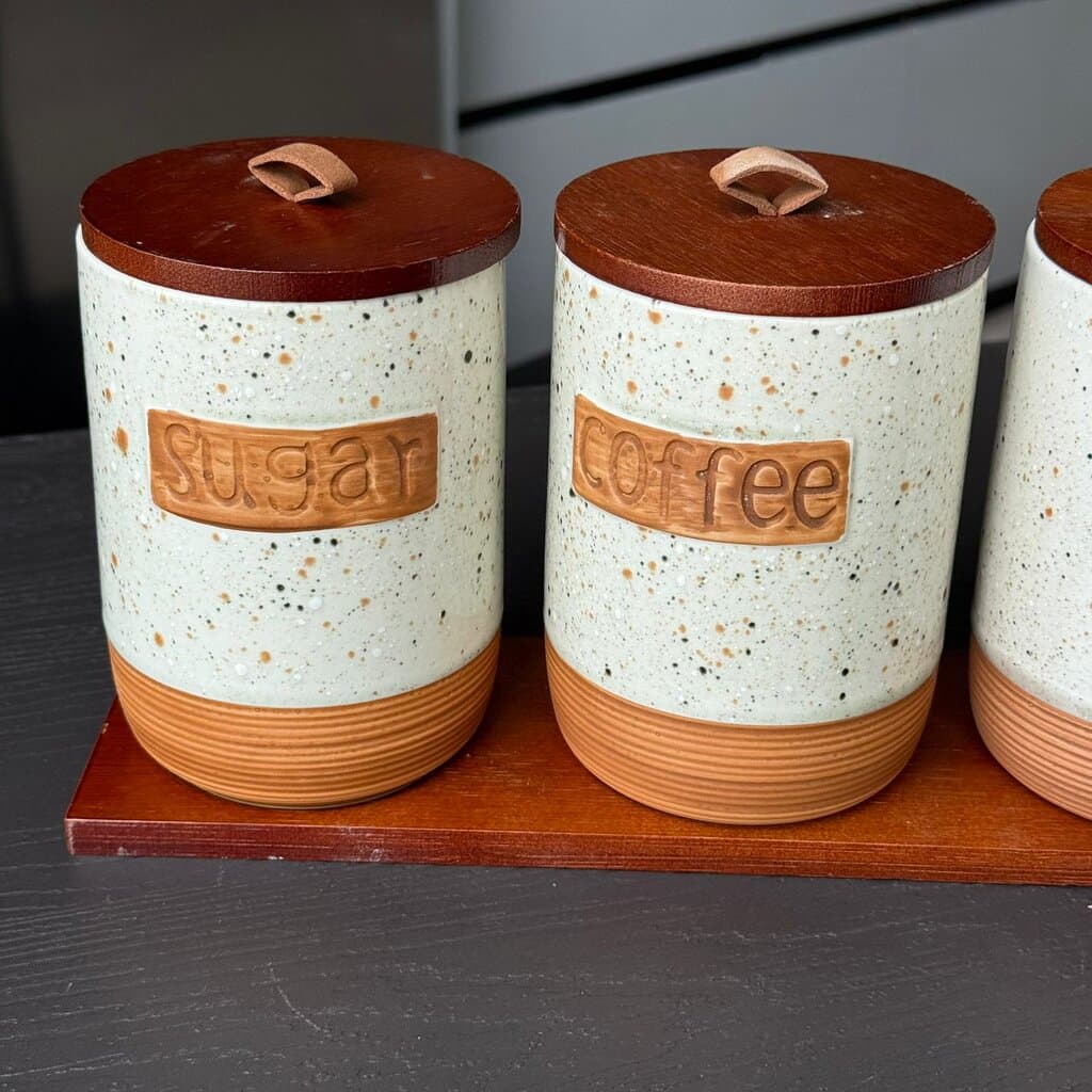 Luxury Ceramic Coffee, Sugar & Tea Storage Jar Set with Wooden Lids 7