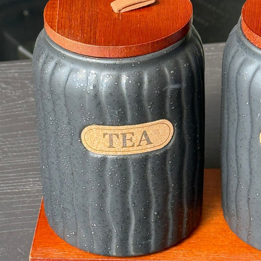 Elegant Ceramic Coffee, Sugar & Tea Storage Jar Set with Wooden Lids 6