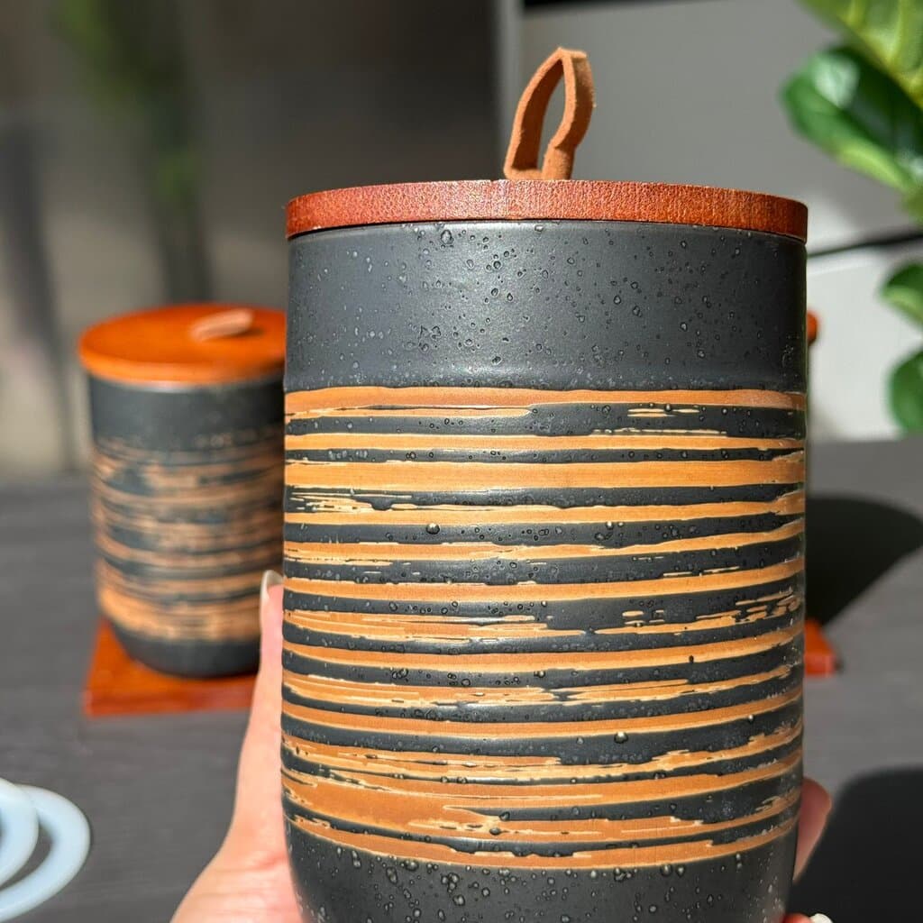 Elegant Ceramic Storage Jar Set with Wooden Lids & Stand 6