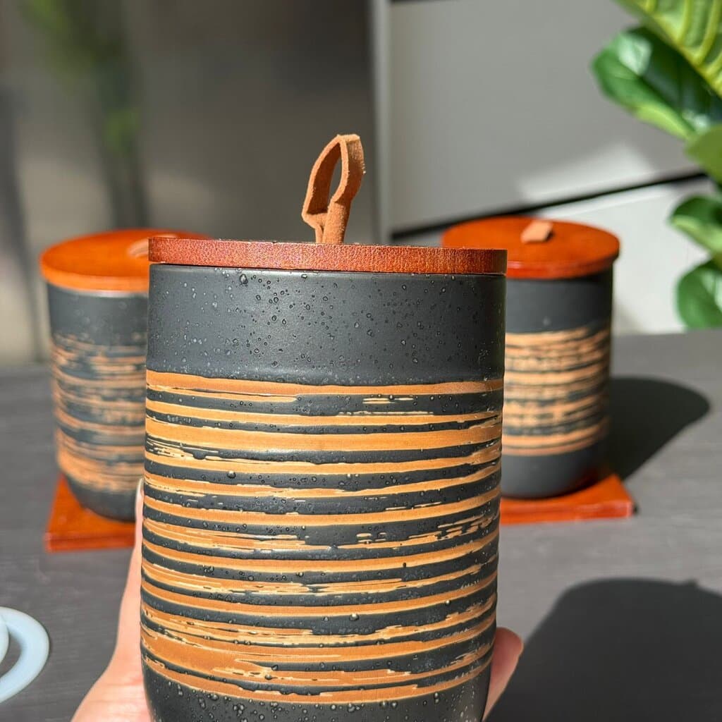 Elegant Ceramic Storage Jar Set with Wooden Lids & Stand 7