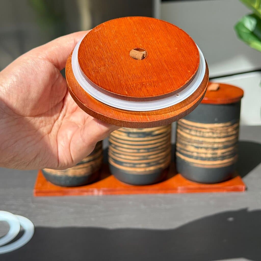Elegant Ceramic Storage Jar Set with Wooden Lids & Stand 8