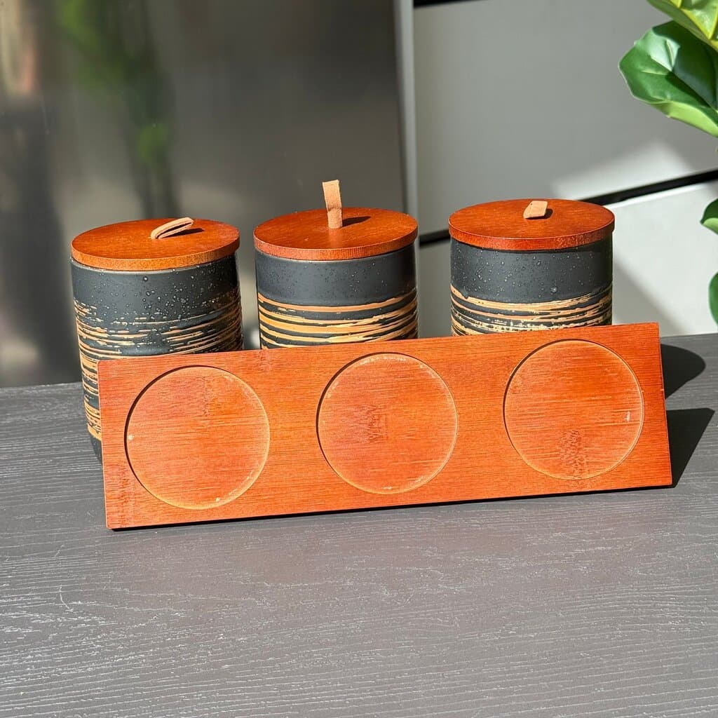 Elegant Ceramic Storage Jar Set with Wooden Lids & Stand 9