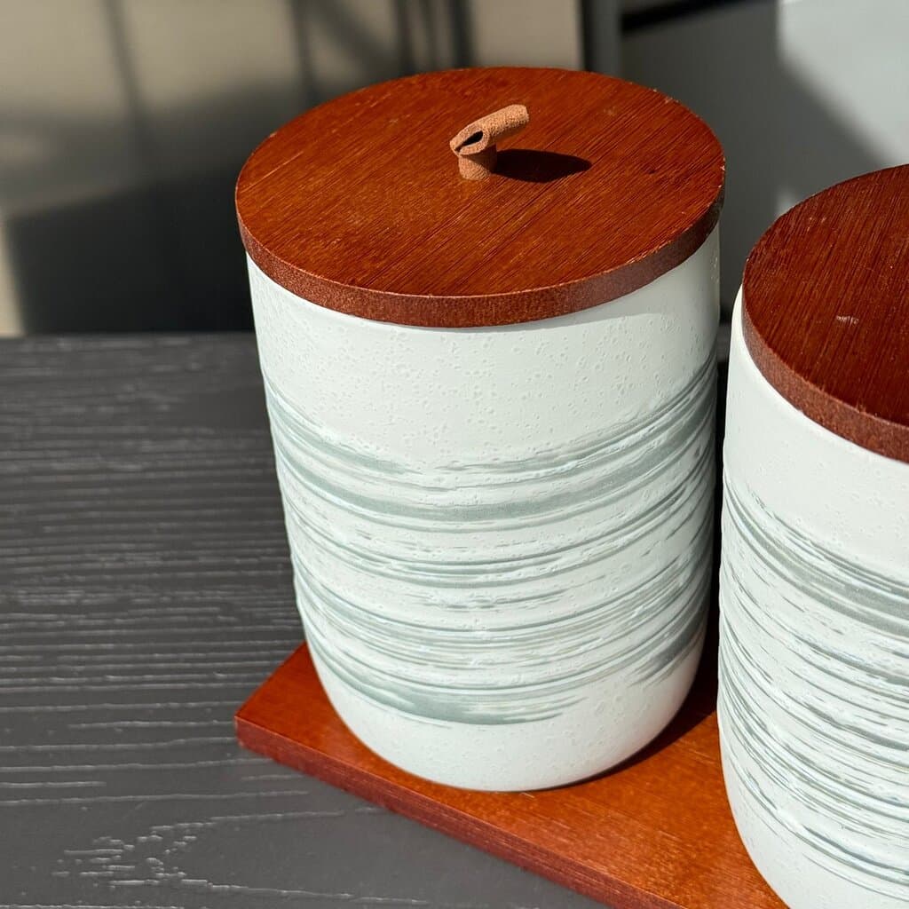 Elegant Ceramic Storage Jar Set with Wooden Lids & Stand 11