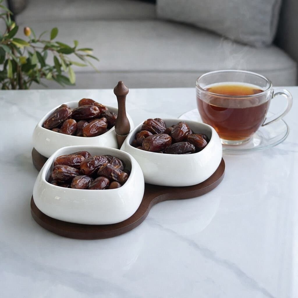 3-Piece Ceramic Serving Bowl Set with Wooden Serving Stand 2