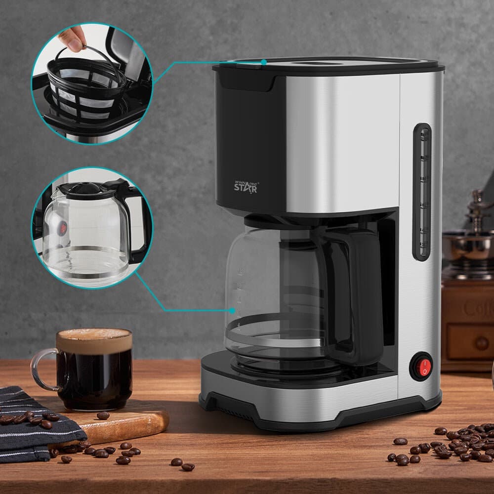 1.2L Stainless Steel Coffee Machine With Glass Pot 6