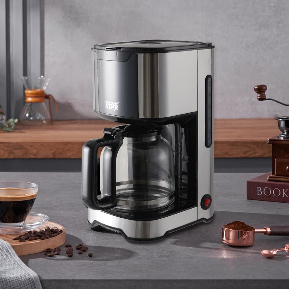 1.2L Stainless Steel Coffee Machine With Glass Pot 3