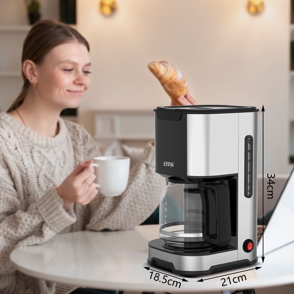 1.2L Stainless Steel Coffee Machine With Glass Pot 4