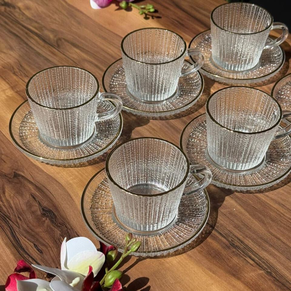 Classic Elegance Golden Rim - Glass Teacup Set 4