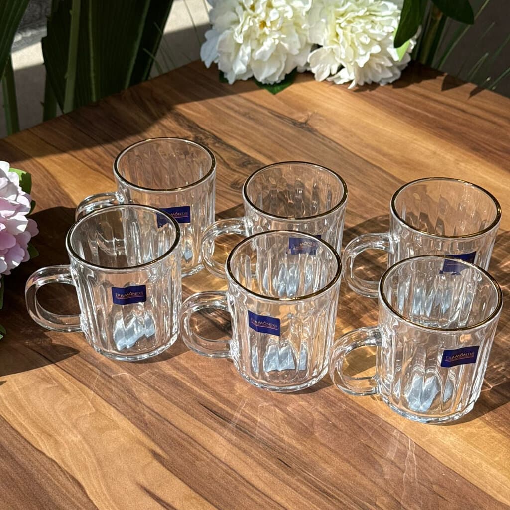 Golden Rim Glass Cup Set - 6 Pieces 1