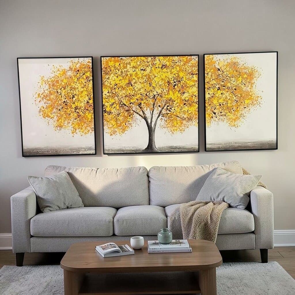 Golden Autumn Tree – Modern Wall Art Set (3 Pieces) 1