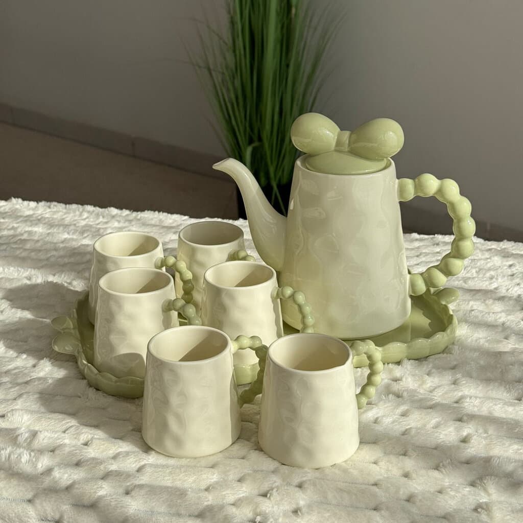 Decorative Ceramic Tea Set with Tray – 8 Pieces 4