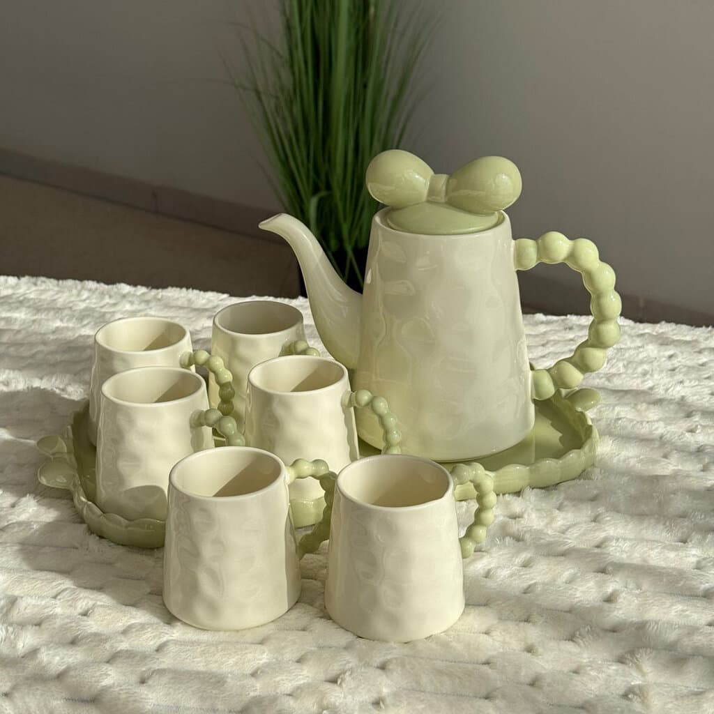 Decorative Ceramic Tea Set with Tray – 8 Pieces 5
