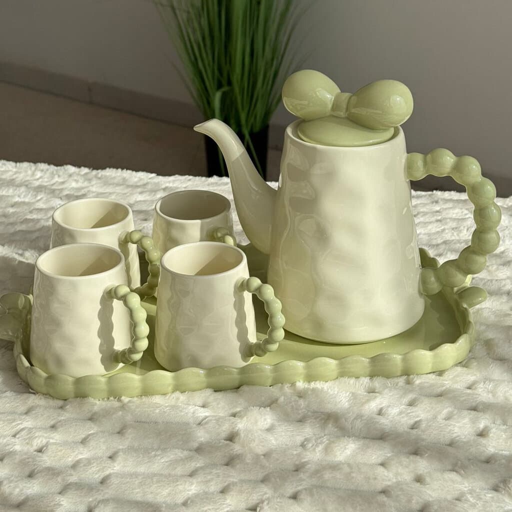 Decorative Ceramic Tea Set with Tray – 8 Pieces 6