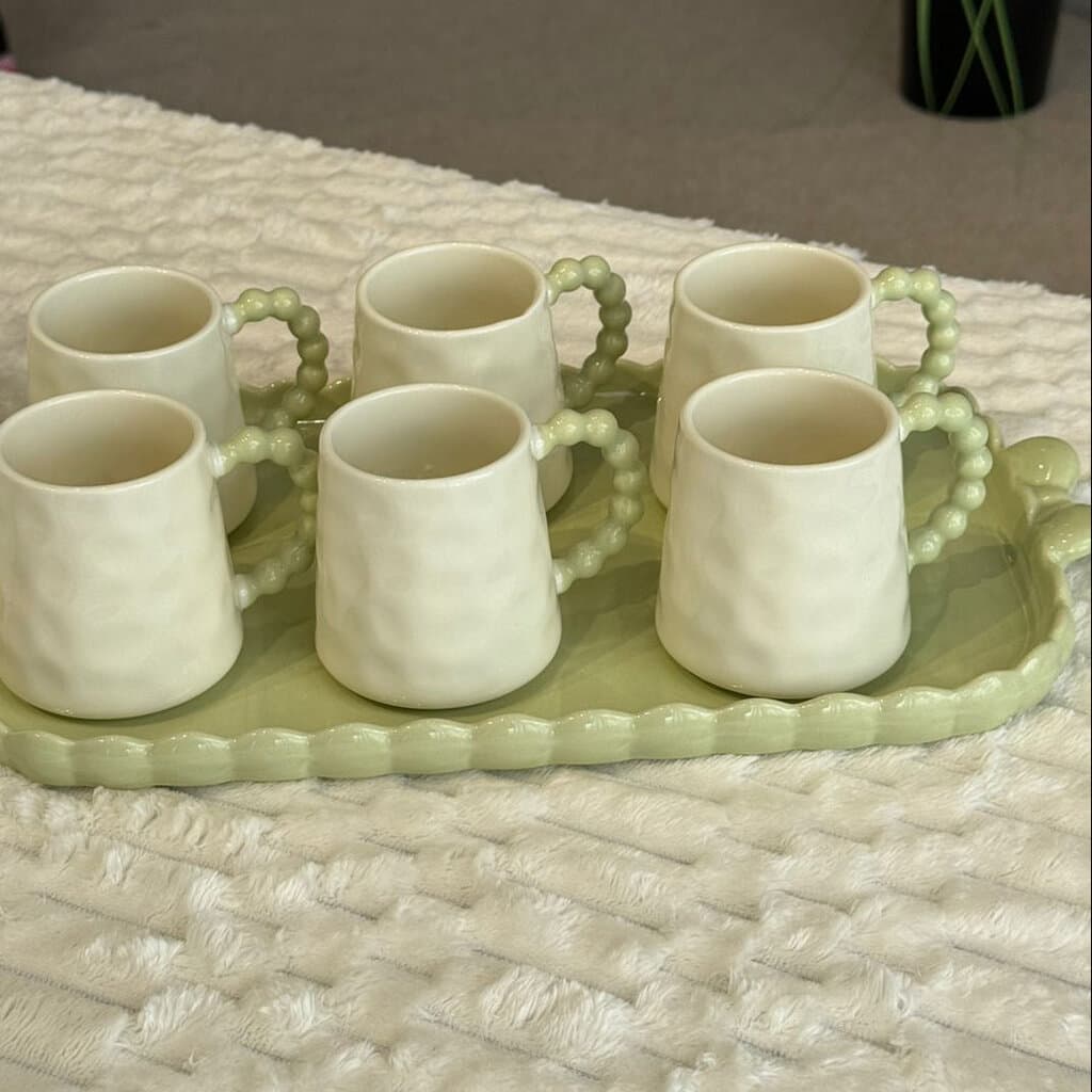 Decorative Ceramic Tea Set with Tray – 8 Pieces 10