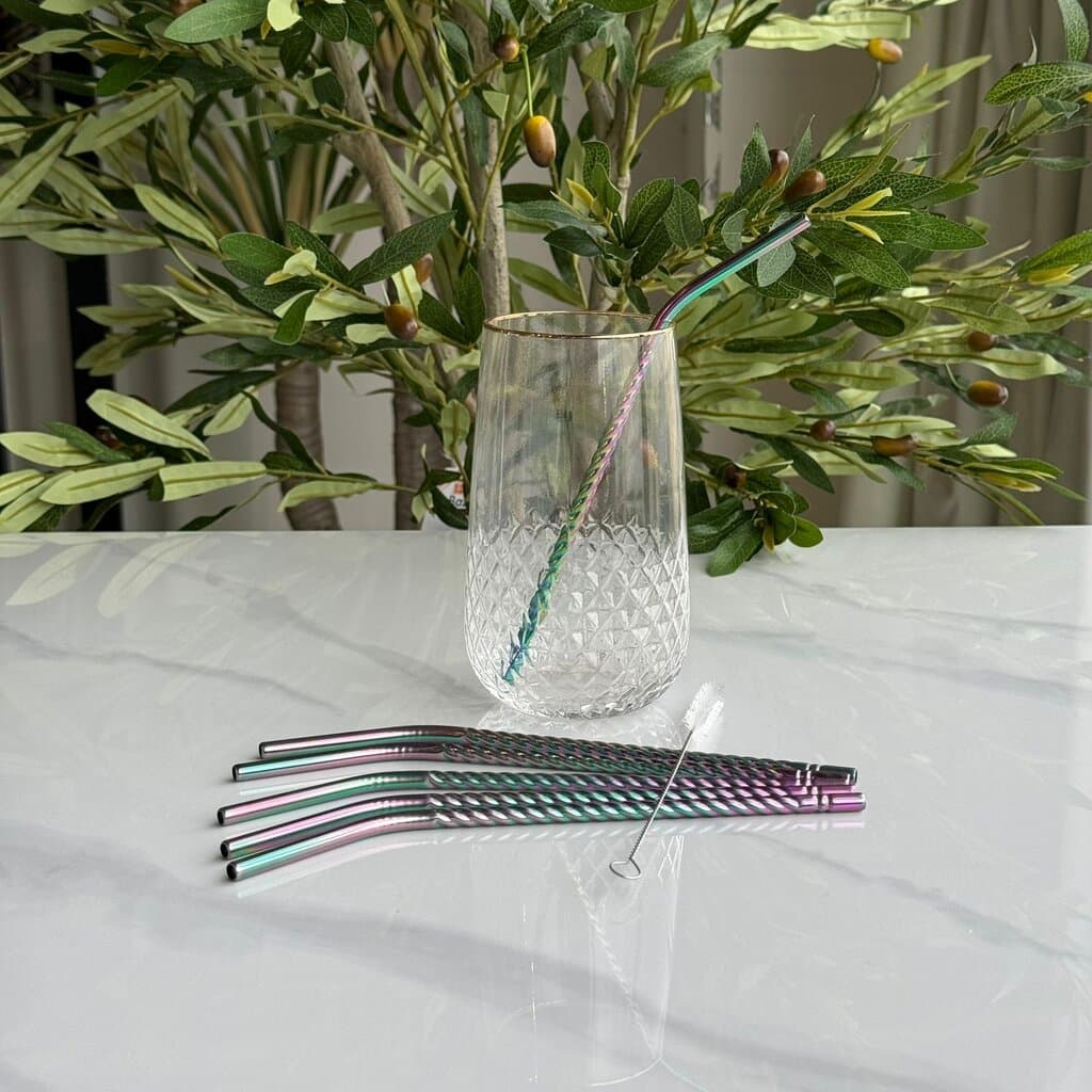 Reusable Stainless Steel Spoon Straws Set with Cleaning Brush 3