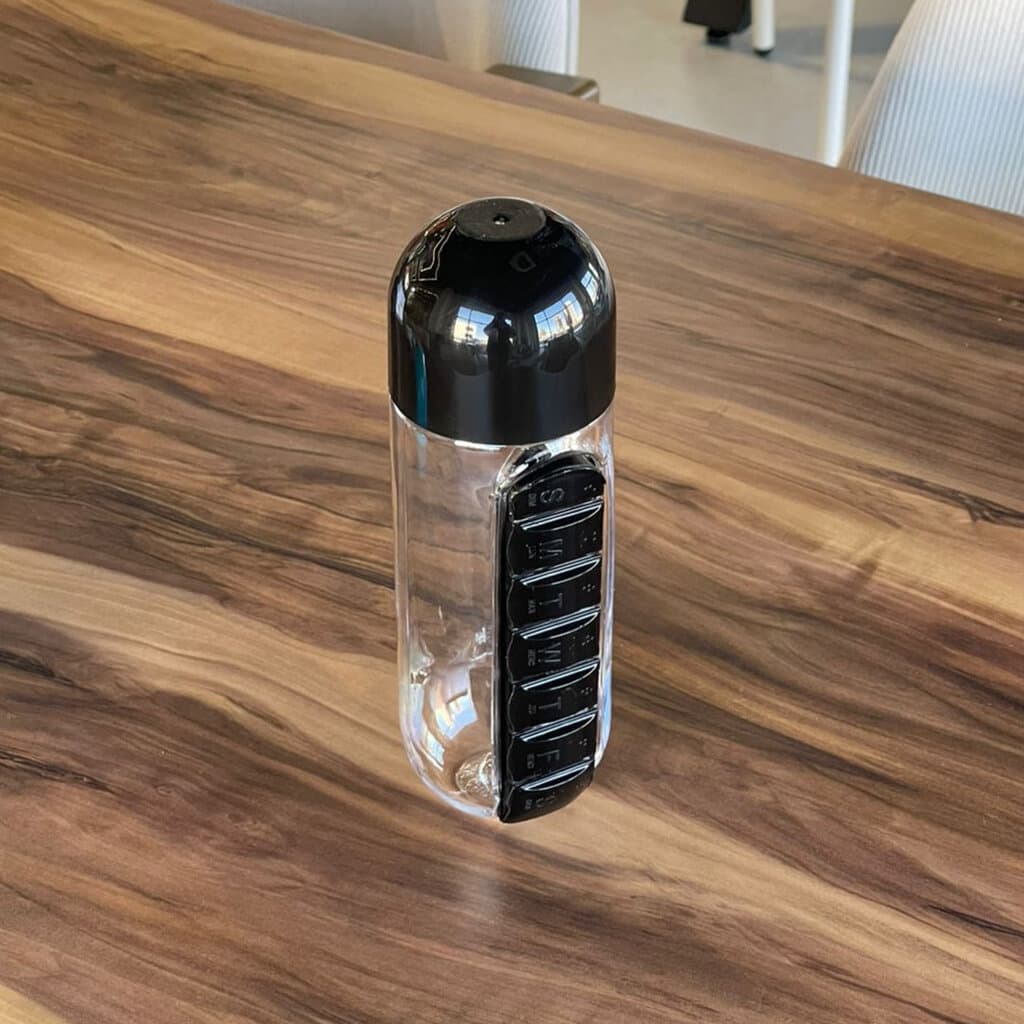 Travel Water Bottle with Daily Pill Organizer 1