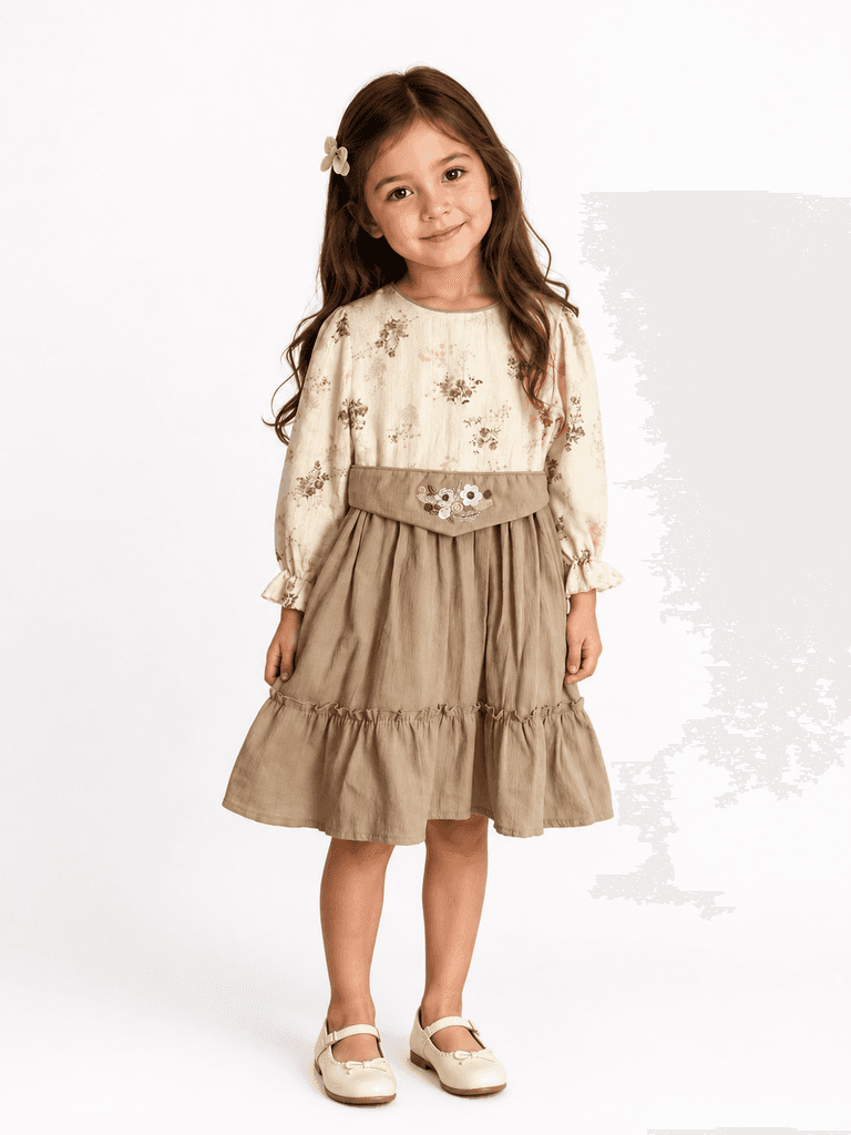 By GVN Girls' Soft Cotton Everyday Dress - Brown (5 years) 1