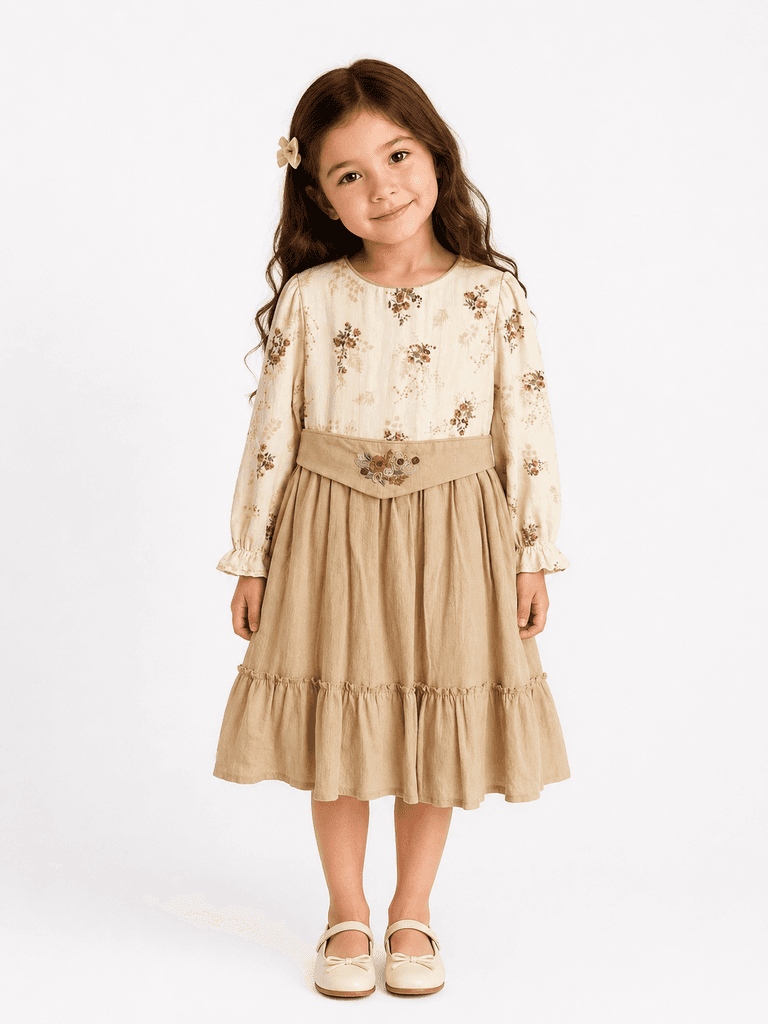 By GVN Girls' Soft Cotton Everyday Dress - Beige (5 years) 1