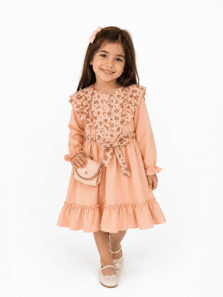 Pandax Girls Breathable Cotton Summer Dress - Peach (Size 5) 1