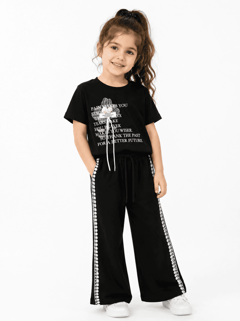 Pretty Life Kids' 100% Cotton T-Shirt and Pajama Set for Girls - Black (5 years) 1