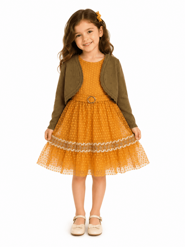 Mia Luca Girls' Premium 2-Piece Cotton Dress and Jacket Set - Orange (2 years) 1