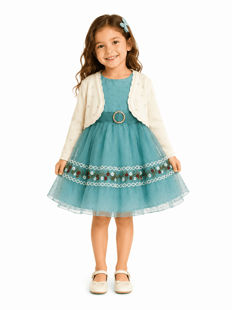 Mia Luca Girls' Premium 2-Piece Cotton Dress and Jacket Set - Blue (2 years) 1
