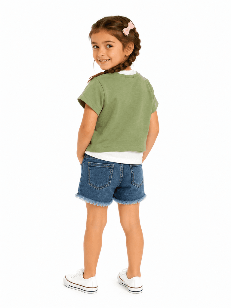 Pampal Girls' 3-Piece Cotton Outfit Set: Jacket, Tank Top, and Shorts - Green (2 years) 2