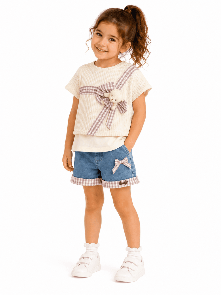 Sealy Kid Premium 100% Cotton Kids T-Shirt and Shorts Set - Ivory (4 years) 1