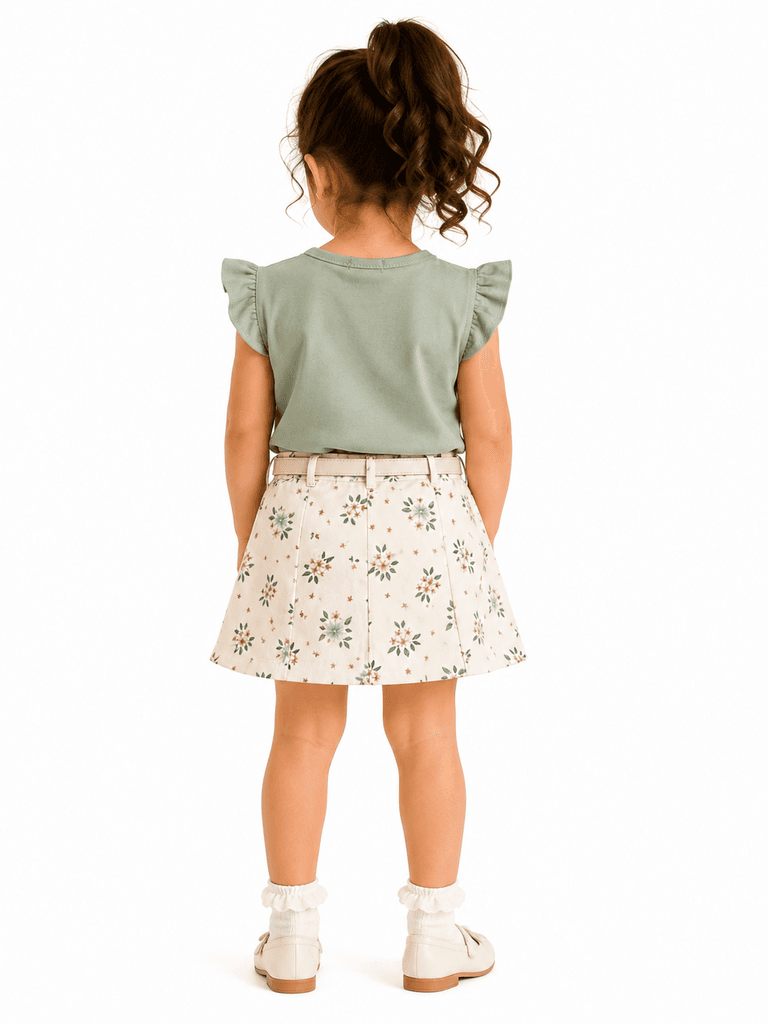 Sealy Kid Girls' Soft Cotton T-Shirt and Skirt Set - Sage Green (2 years) 2