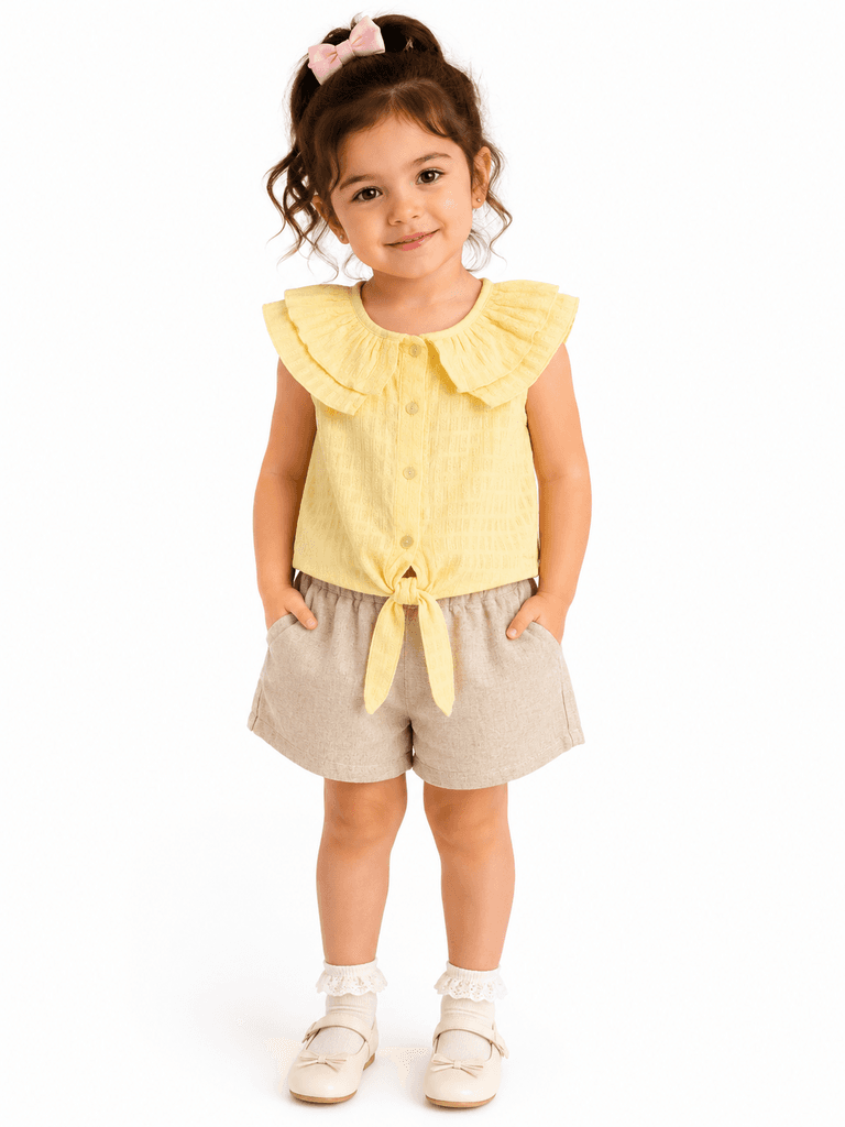Pampal Kids' 100% Cotton T-Shirt and Shorts Set - Yellow, Size 7 1