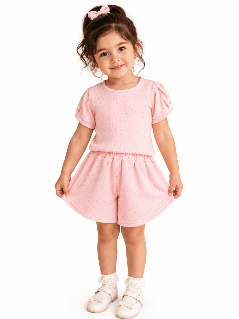 Pampal Premium Cotton Kids T-Shirt and Shorts Set - Light Pink (7 years) 1