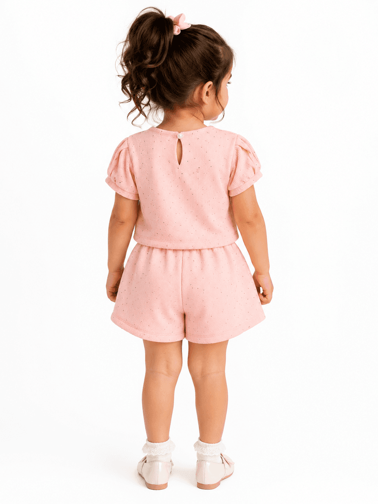 Pampal Premium Cotton Kids T-Shirt and Shorts Set - Light Pink (7 years) 2