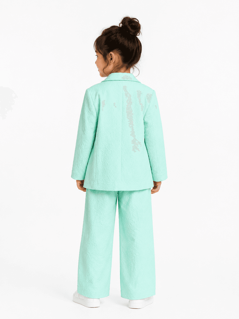 Mralia Girls' Elegant 2-Piece Blazer and Pants Set - Light Green (7 years) 2