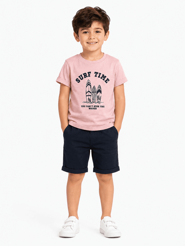 ESSO MANDOLİN Boys' Premium Cotton T-Shirt and Shorts Set - Pink (3 years) 1